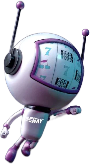 Spinman, the SpinAway mascot, flying through space